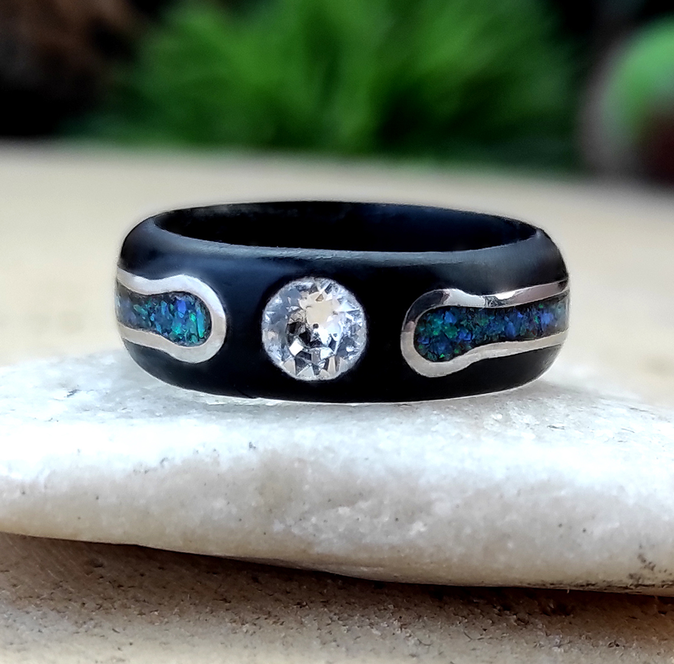 Luxusní prsten s opálem, stříbrem a swarovski