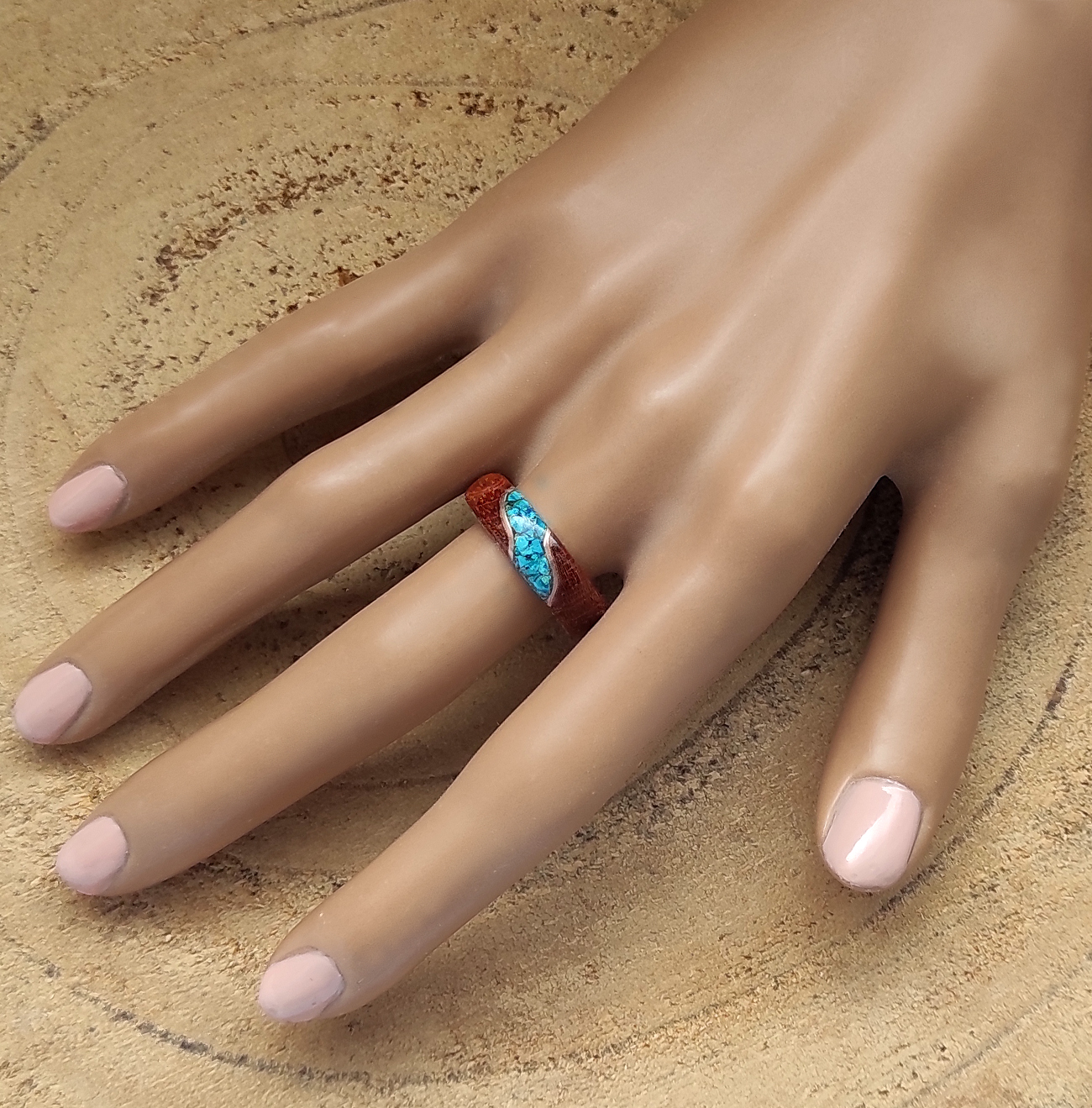 Prsten jatoba s chryzokolem a mědí 