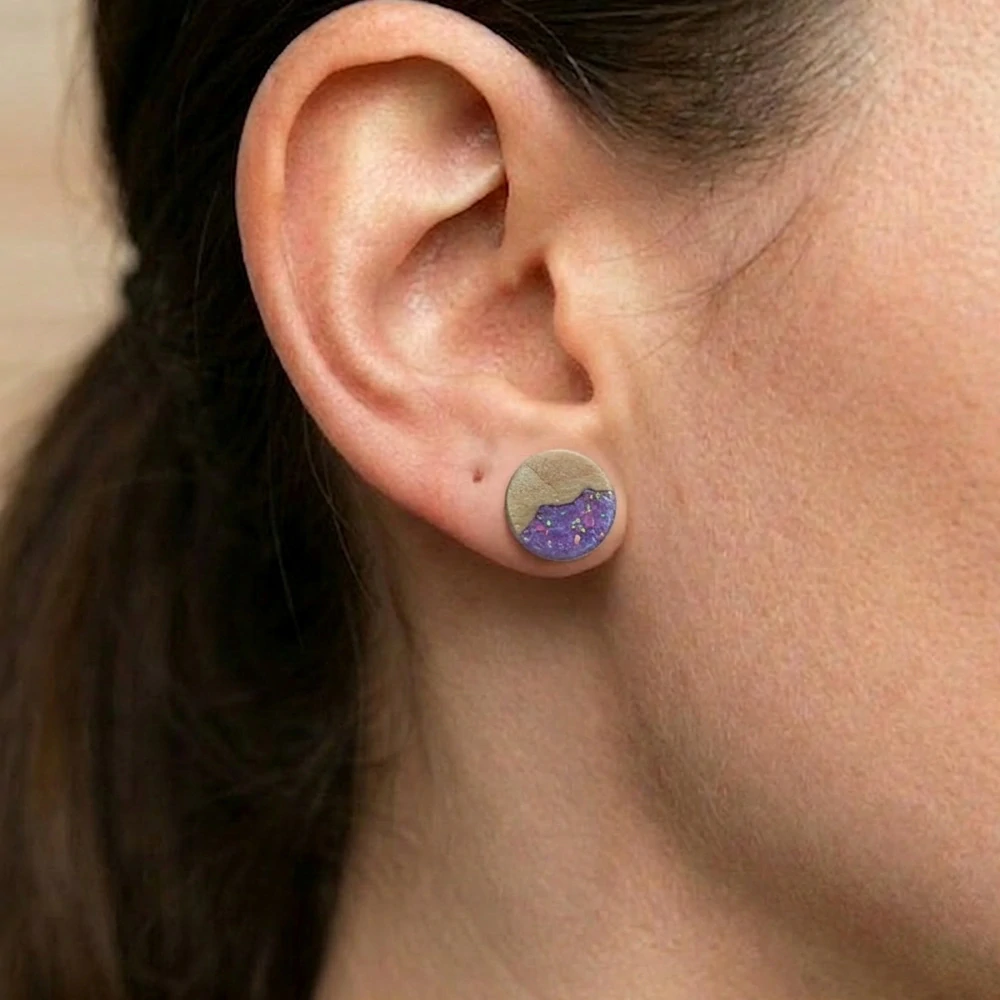 Náušnice z břízy a fialového opálu 