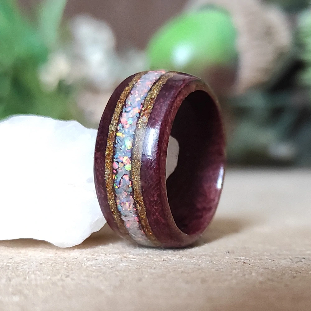 Snubní ocelové prsteny s opálem a lapis-lazuli 