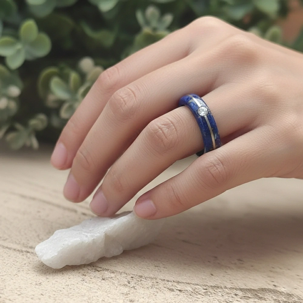 Prsten z lapis-lazuli a krystalem Swarovski