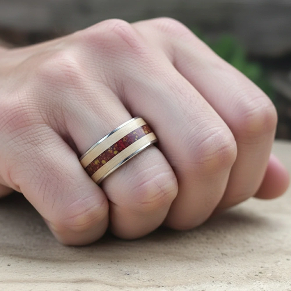 Snubní titanové prsteny s břízou a mokaitem