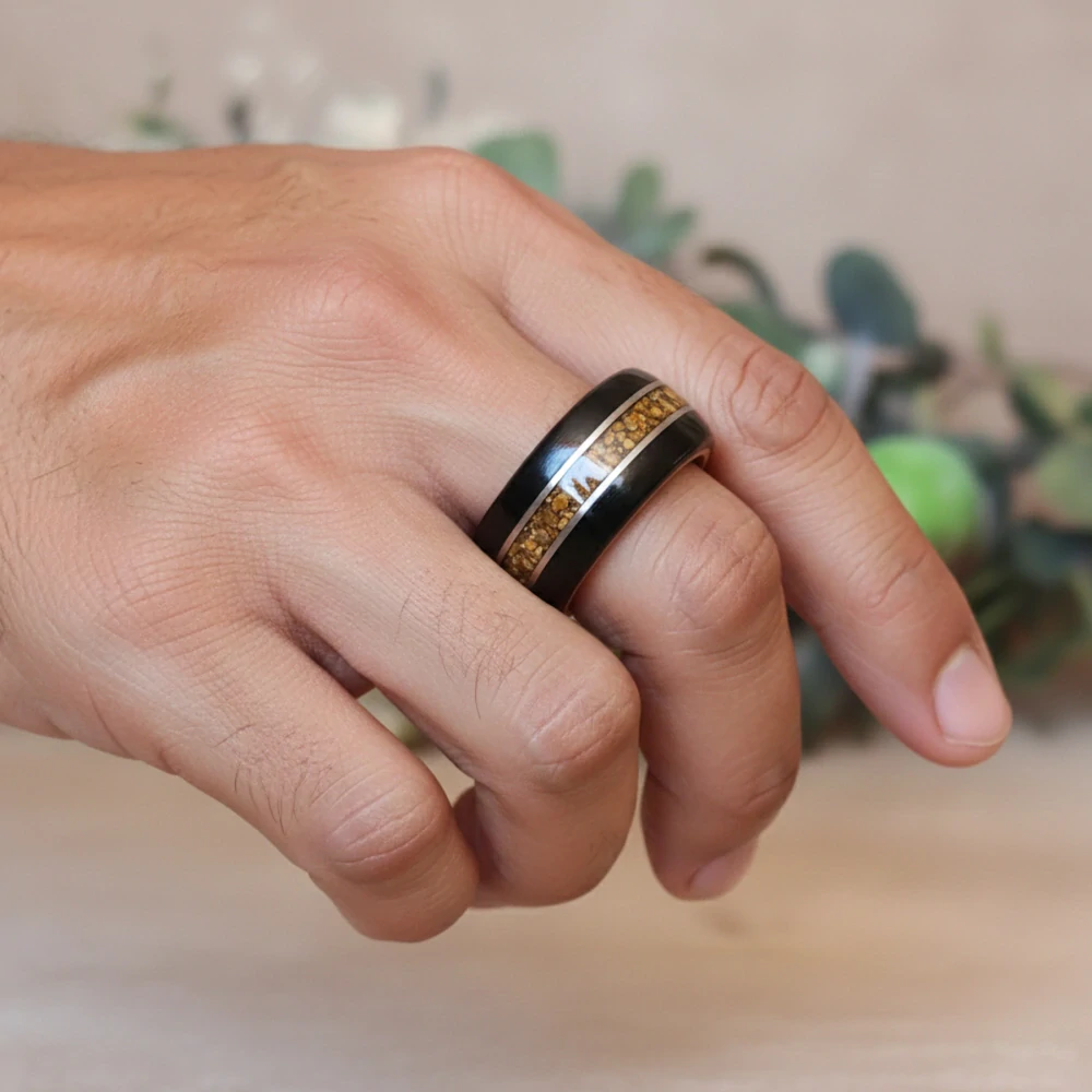 Dřevěný prsten z ebenu, břízy a tygřího oka