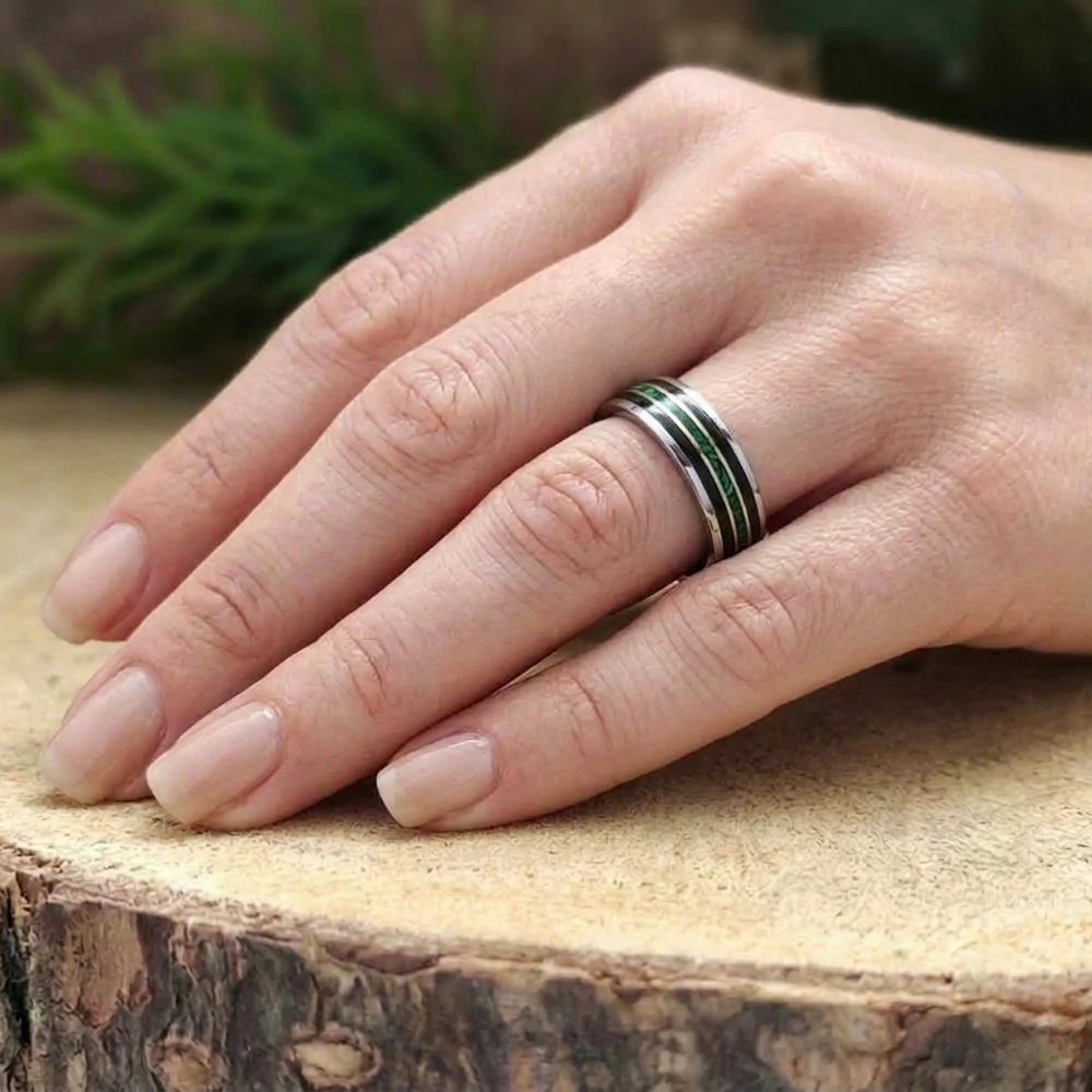 Snubní ocelové prsteny s ebenem a malachitem