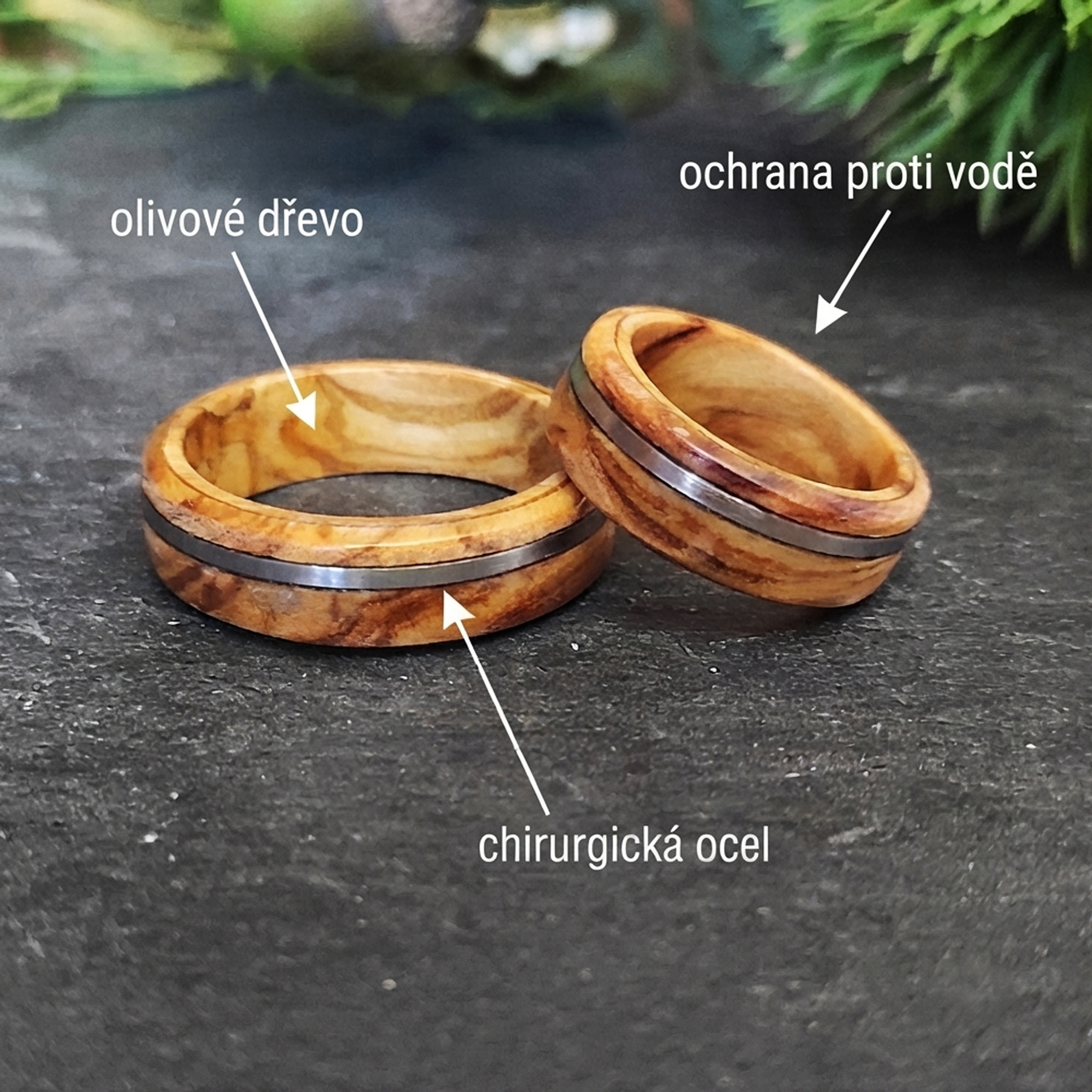 Snubní olivové prsteny s chirurgickou ocelí
