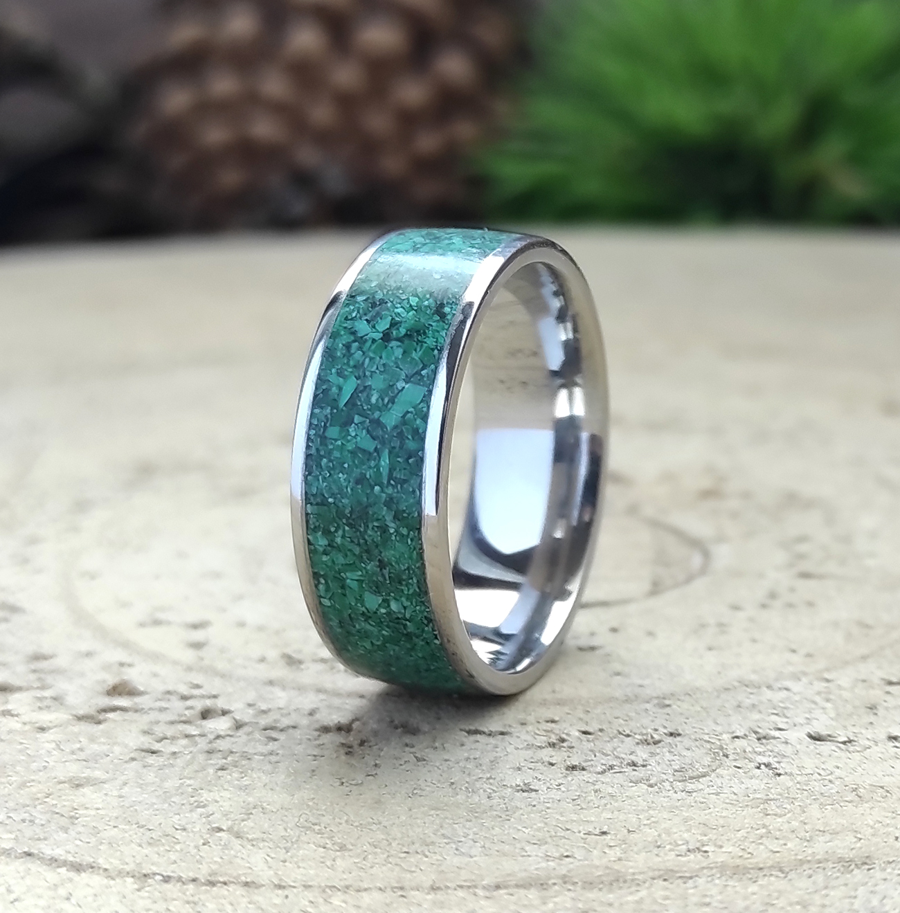 Snubní ocelové prsteny s malachitem