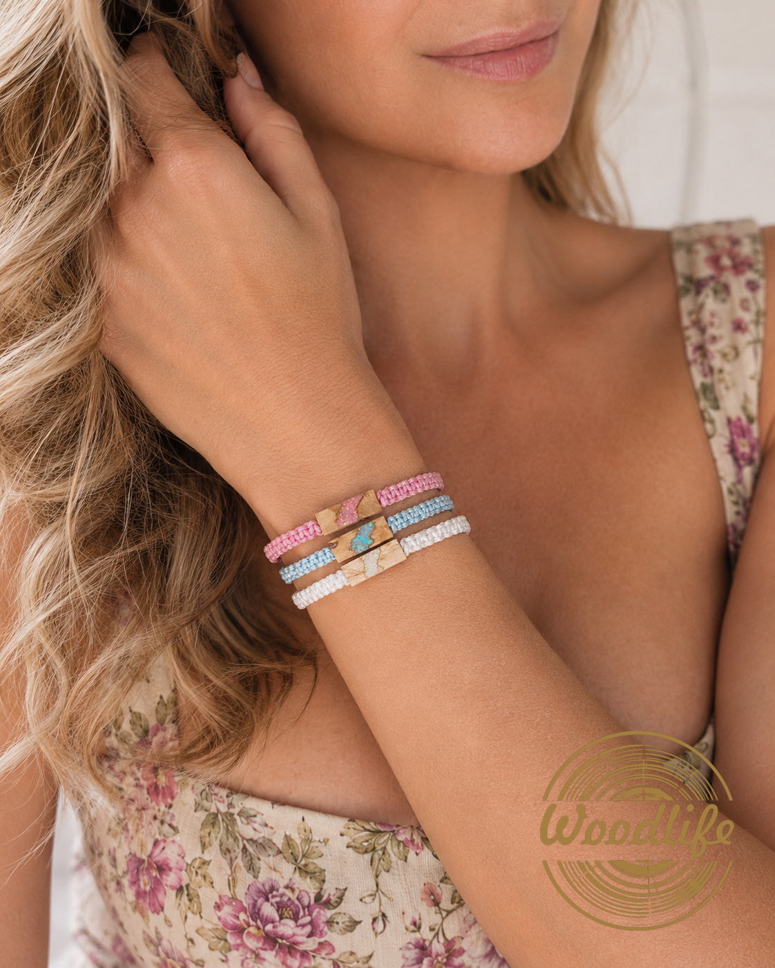 Pink Opal Wood – unisex macramé náramek s růžovým opálem a březovým dřevem