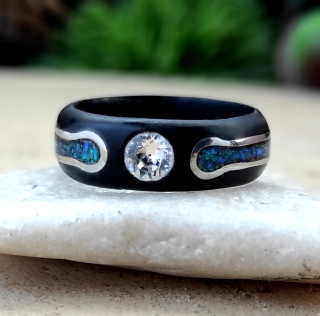 Luxusní prsten s opálem, stříbrem a swarovski