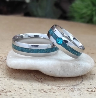 Snubní ocelové prsteny s jadeitem a swarovski
