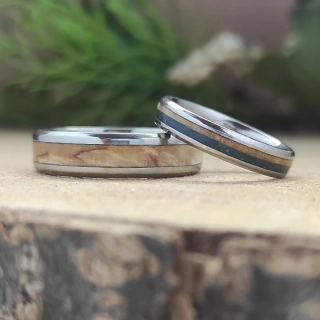 Snubní titanové prsteny s achátem a břízou