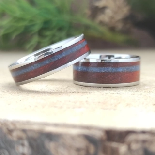 Snubní ocelové prsteny s lapis lazuli a padoukem