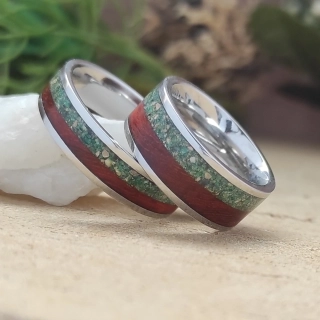 Snubní ocelové prsteny s jadeitem a malachitem