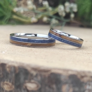 Snubní ocelové prsteny s břízou a lapis-lazuli