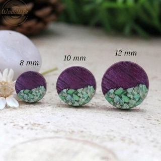 Dřevěné náušnice z amaranthu a jaspisu - 10 mm