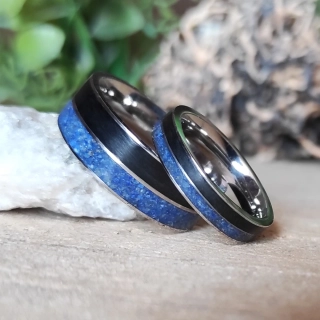 Snubní ocelové prsteny s ebenem a lapis-lazuli