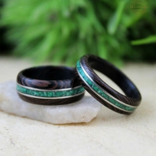 Subní dřevěné prsteny s malachitem a ocelí