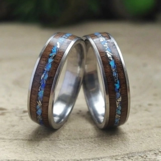 Snubní ocelové prsteny z ořechu a jadeitu