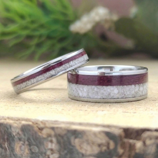 Snubní ocelové prsteny s magnezitem a amarantem