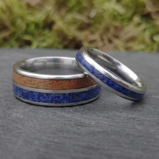 Snubní titanové prsteny s lapis-lazuli a ořechem
