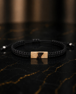 Obsidian Wood – unisex macramé náramek s obsidiánem a březovým dřevem